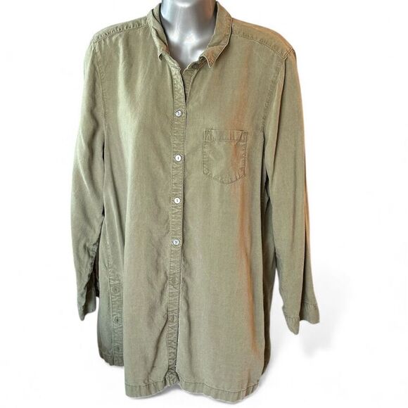 J Jill Women's Green Button-Up Collared Long Sleeve Shirt Size L - Picture 2 of 7